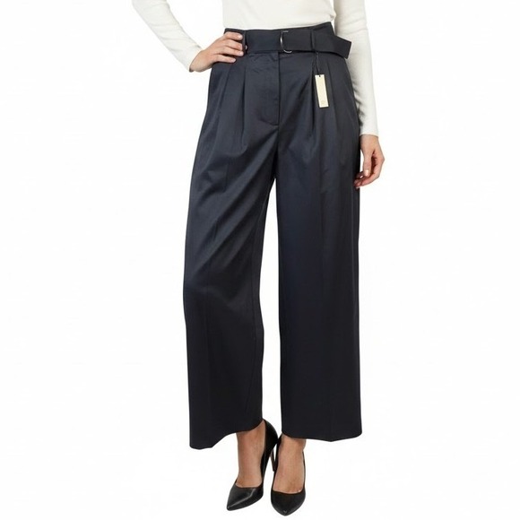 Banana Republic Pants - Banana Republic Pleated Wide Leg Belted Trousers Womens 8 Navy Blue New